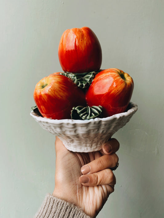 Vintage Kitsch Ceramic Apples in Basket ornament