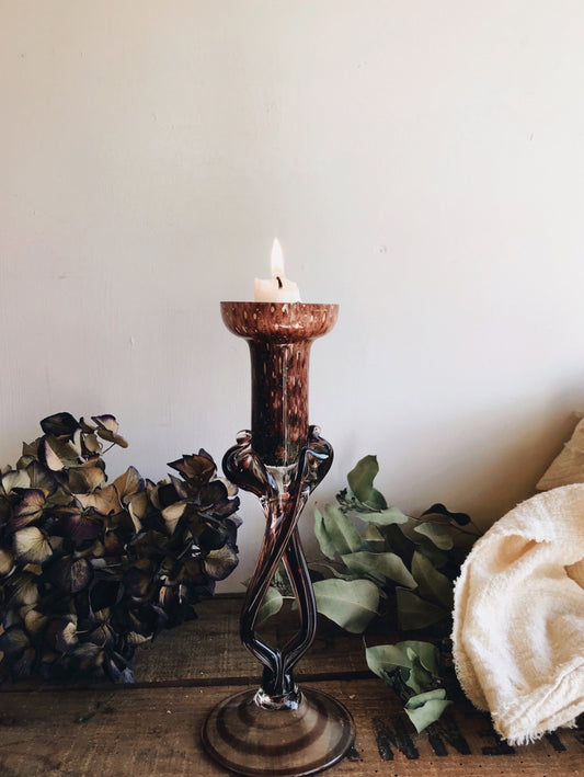 Purple Marble Glass Candlestick - Stone & Sage 