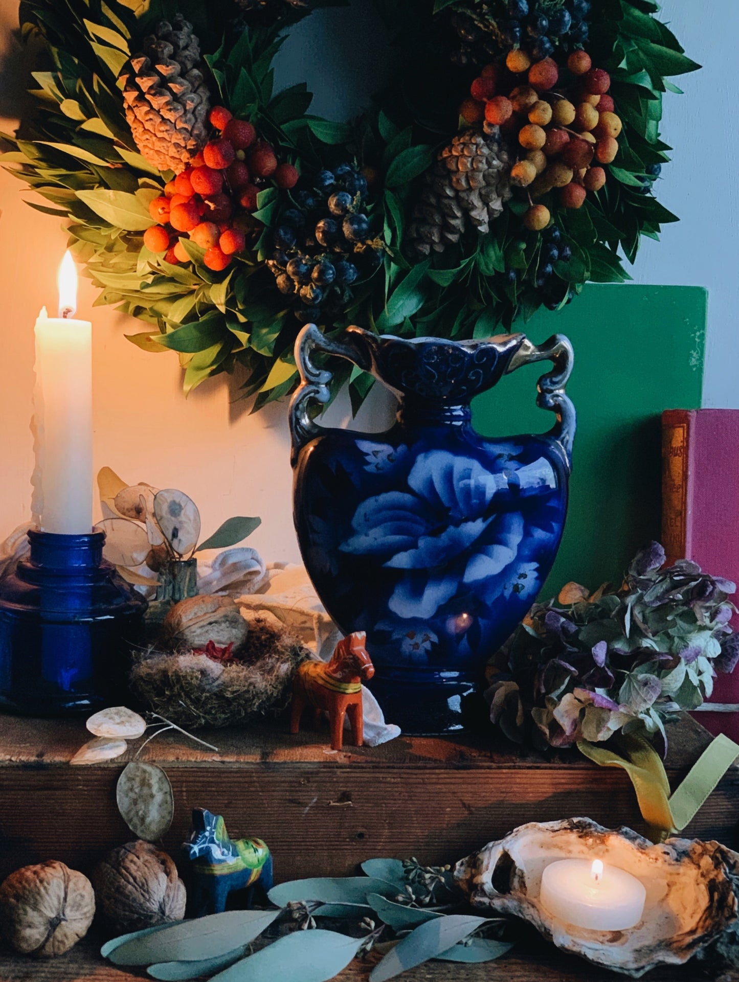 Antique Blue & Gilt Floral Vase