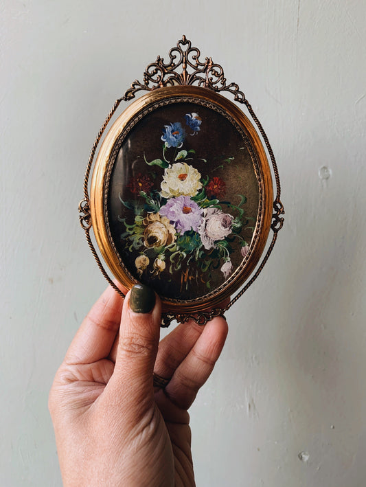 Vintage Floral Painting in Ornate Frame