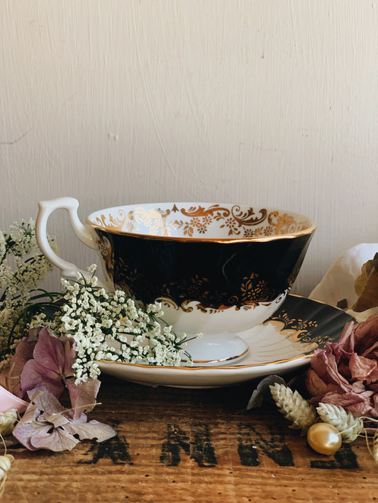 Antique Black & Gold Decorative Gilt Hudson Middleton Cup and Saucer