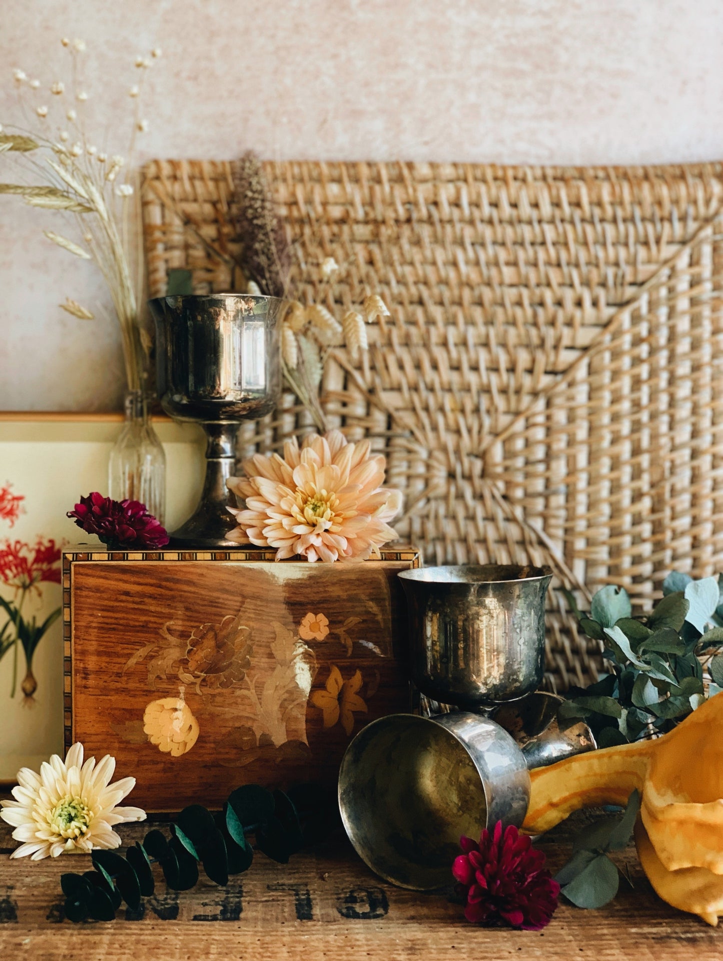 Large Vintage Wood & Wicker placemats (six available sold separately)