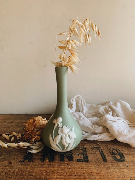 Vintage Green Floral Vase