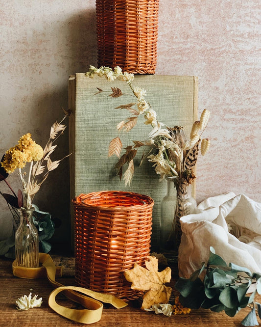 Rustic Wicker (glass inlay) Holder (two available sold separately)