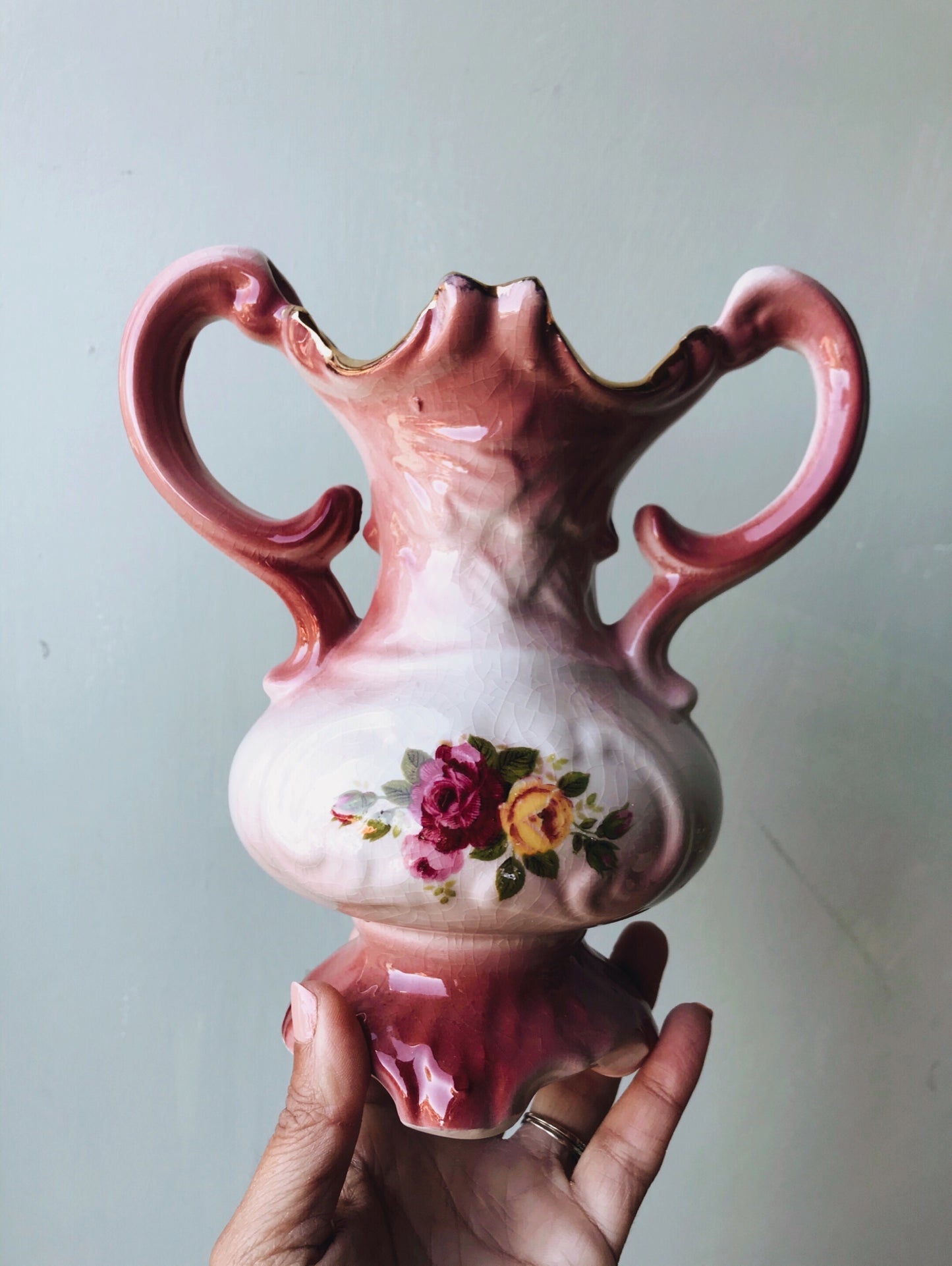 Vintage Pink Rocco Rose Vase