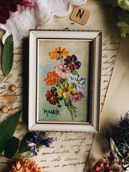 Vintage 1950’s Miller Floral Oil Painting Framed