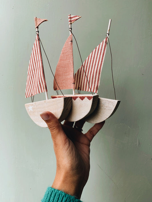 Preloved Handmade Wooden Fabric Boats