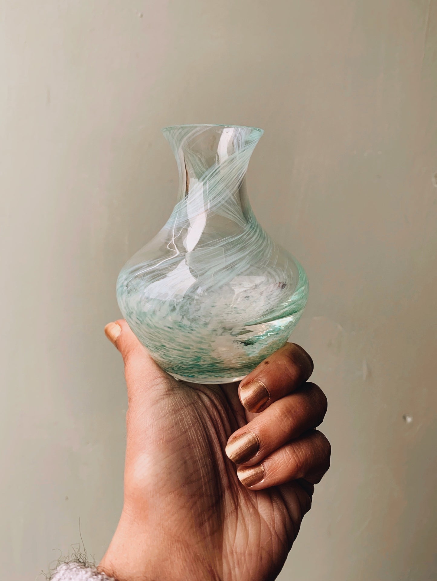 Vintage Blue / Green Marble Swirl Posy Vase