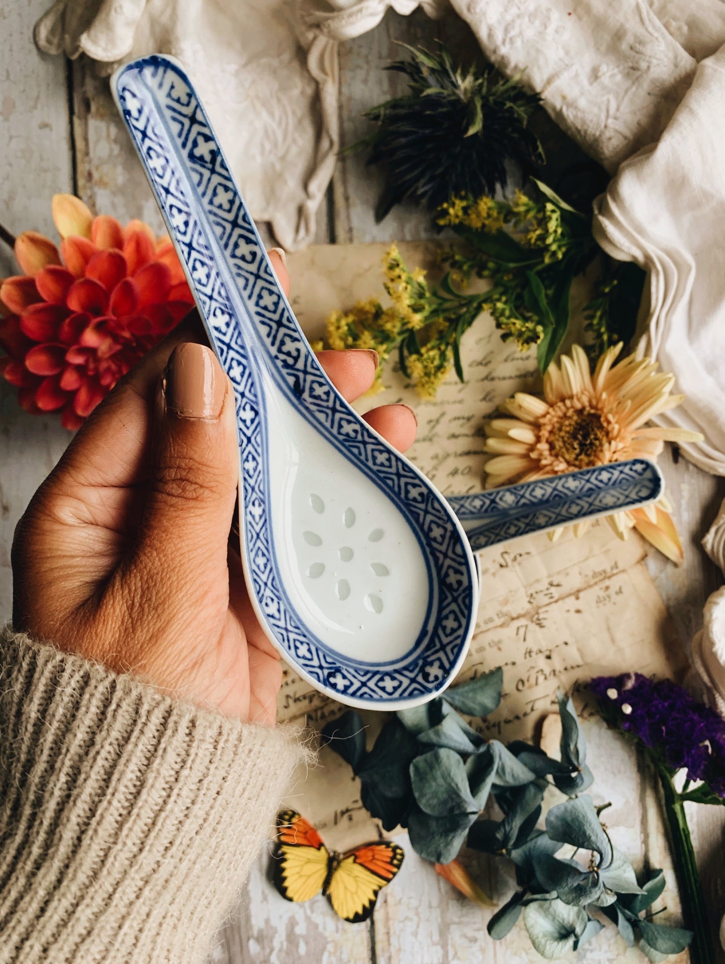 Six Vintage Ceramic Oriental Spoons