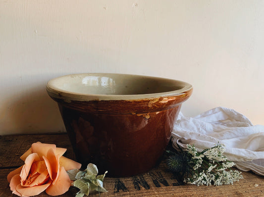 Antique Large Earth-ware Bowl ~ Two Glaze