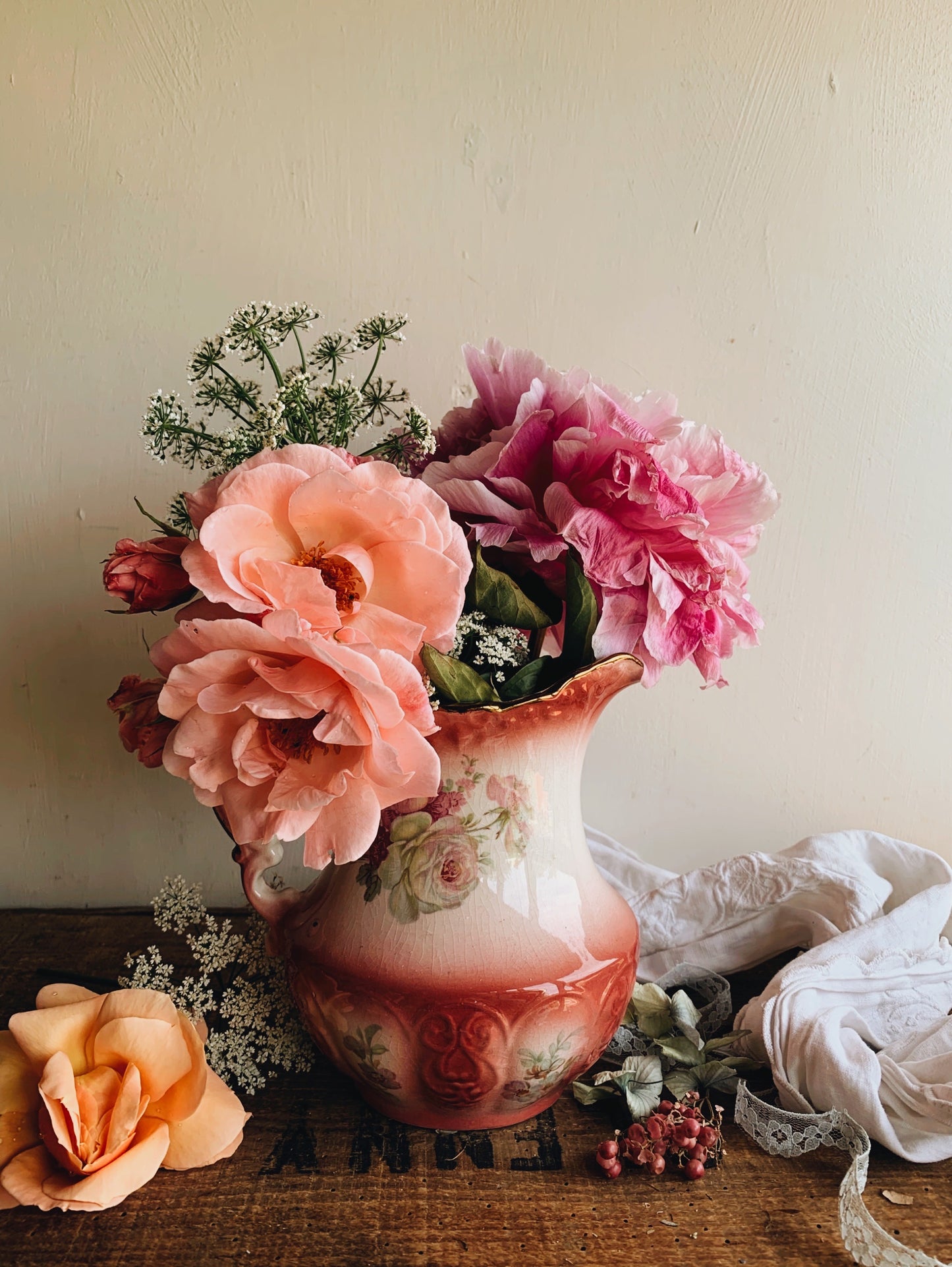 Vintage Staffordshire Pink Rose Rocco (style) Vase