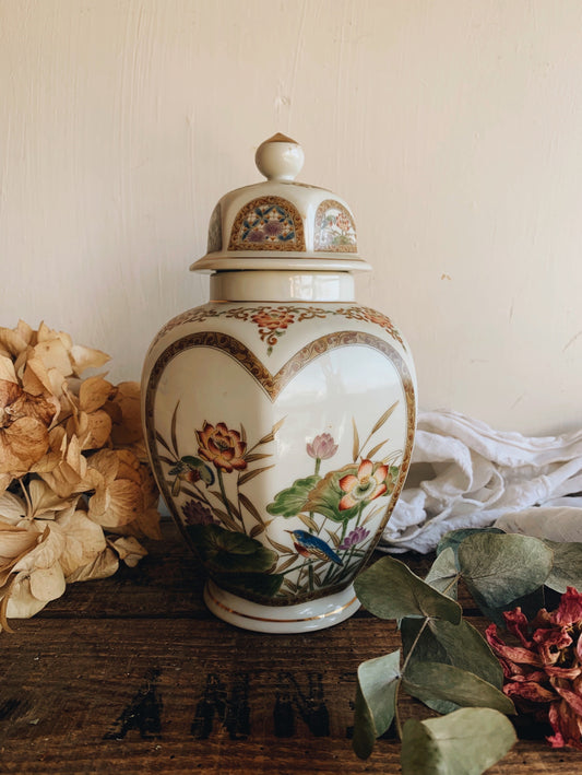 Large Vintage Oriental Birds & Florals Ginger Jar with Top