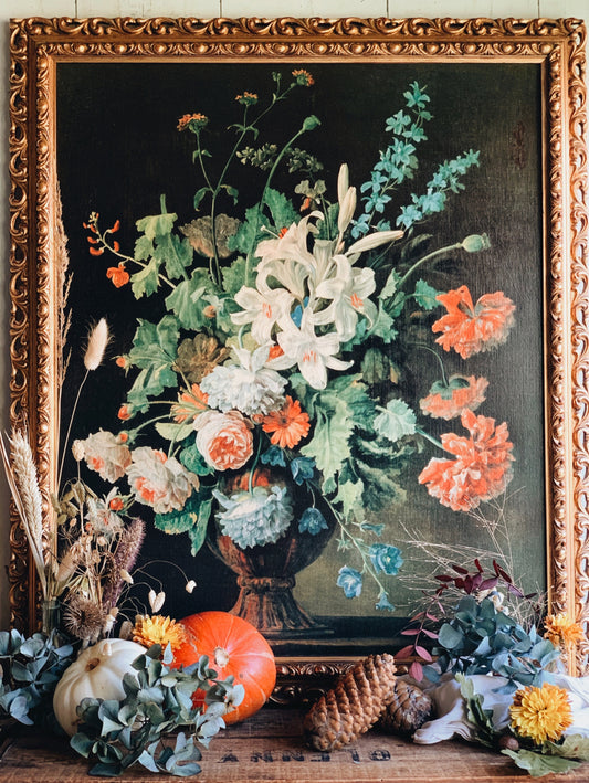 Large Vintage Floral Canvas Artwork (giclees) Framed (UK SHIPPING ONLY)