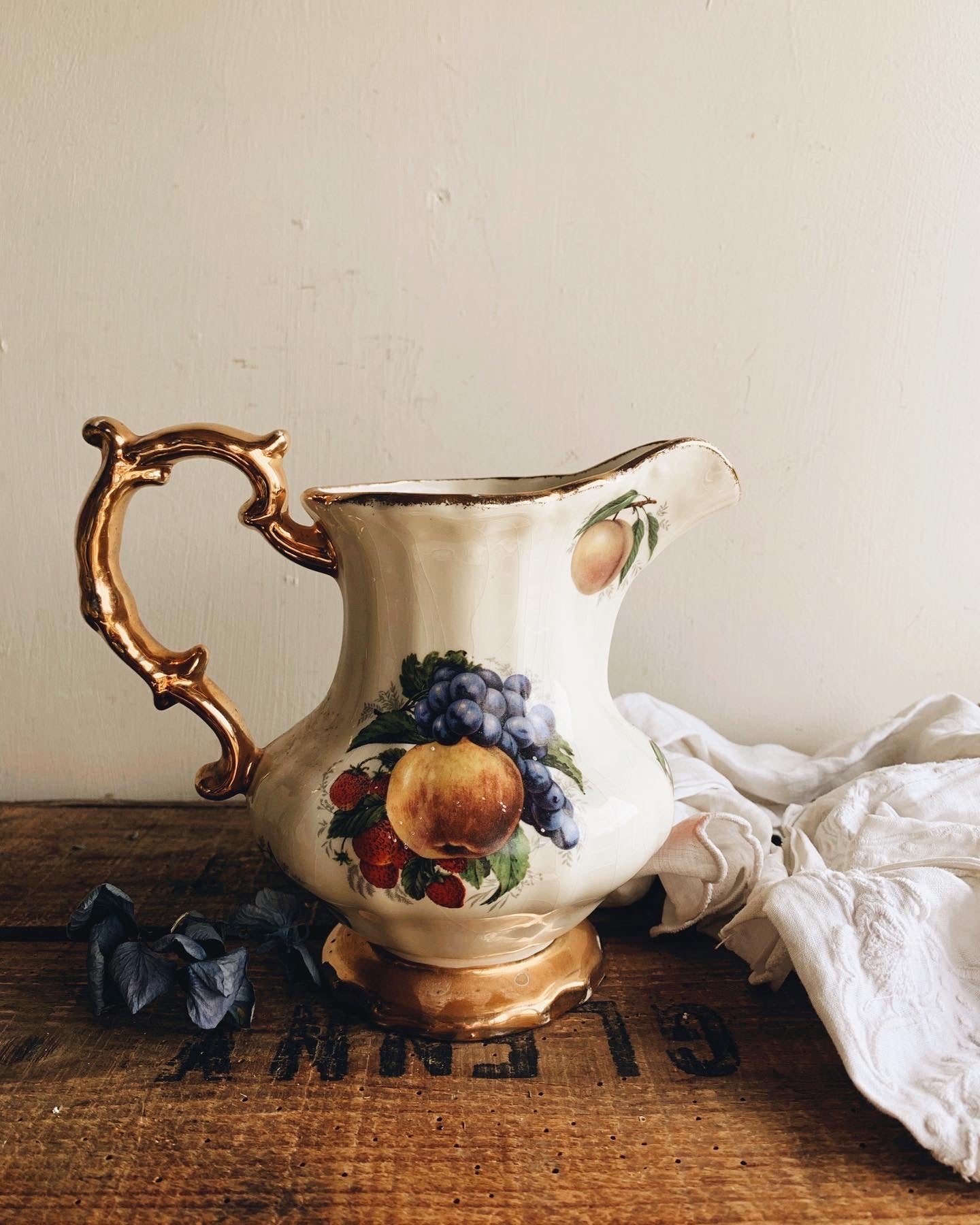 Antique Fruits Gilt Vase / Jug