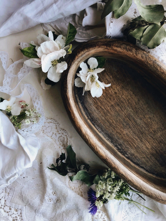 Hand~carved Decorative Wooden Dish - Stone & Sage 