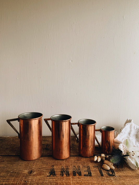 Four Antique Copper & Brass Measuring Cups