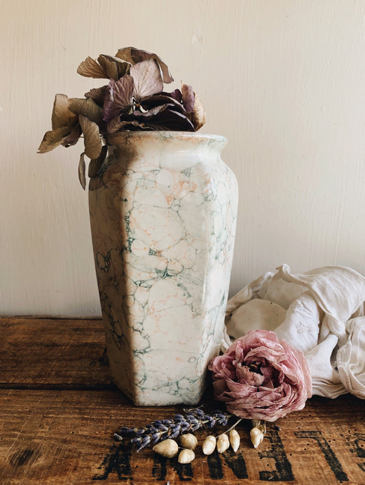 Mid Century Jade Green & Pink Bubble Glaze Vase