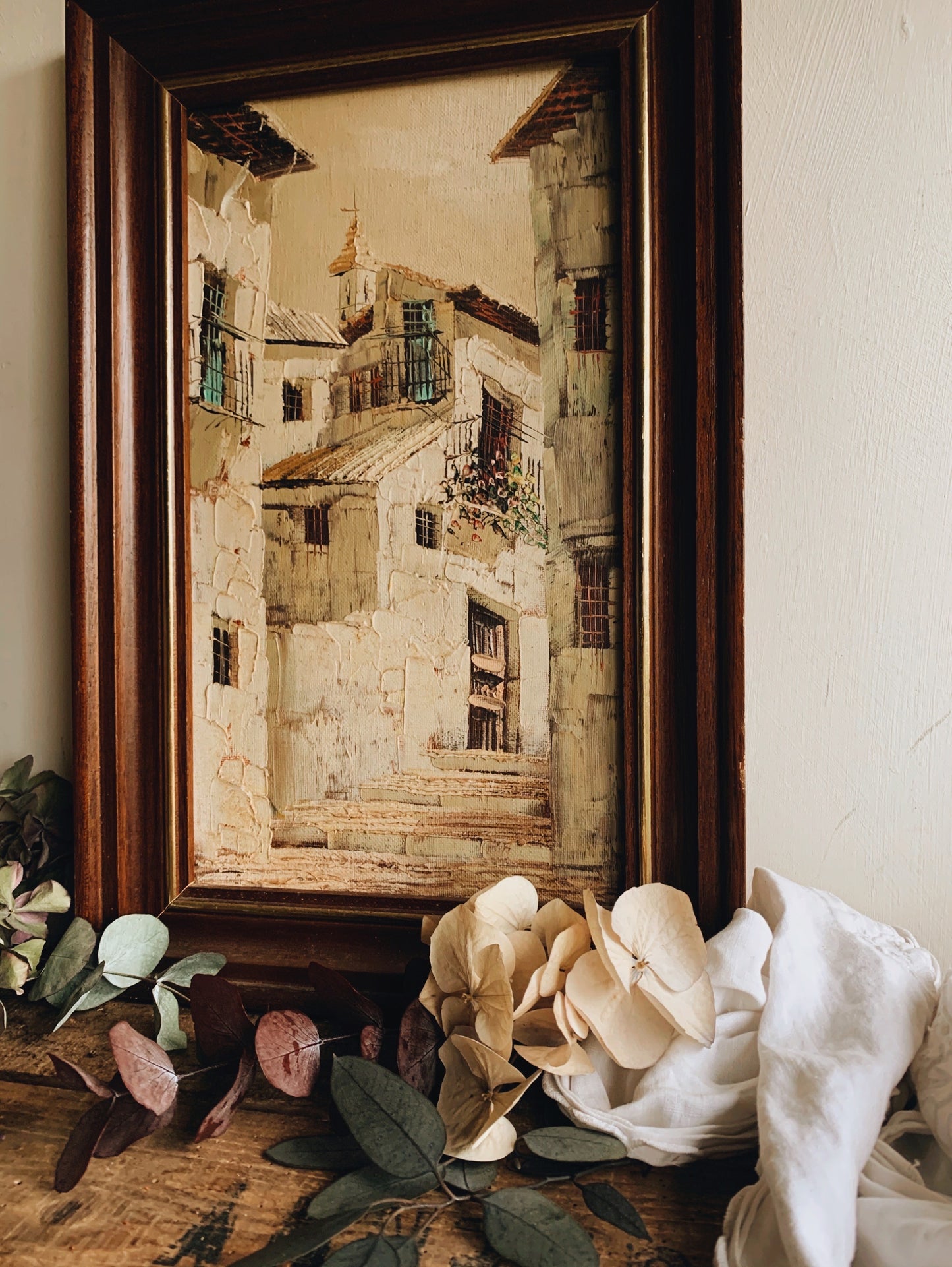 Rustic French (depicted town) Painting in Frame