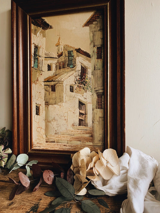 Rustic French (depicted town) Painting in Frame