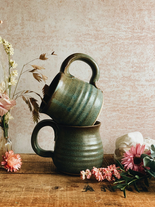 Rustic Green Hand~thrown Mug (two available sold separately)