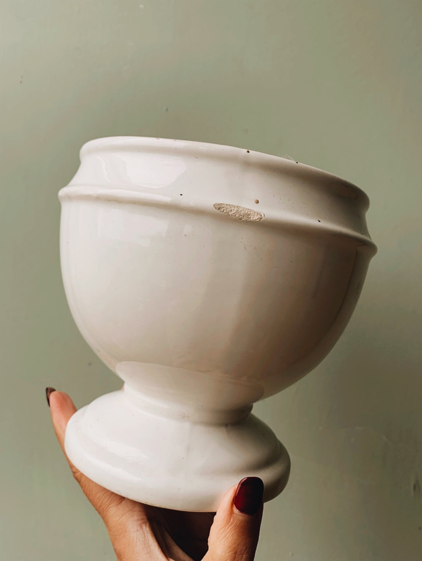 Vintage French White Crock Pot