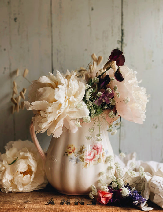 Vintage Rose Scalloped Vase