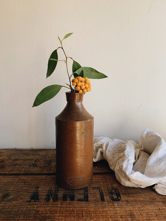 Antique Brown Stamped Stone Bottle