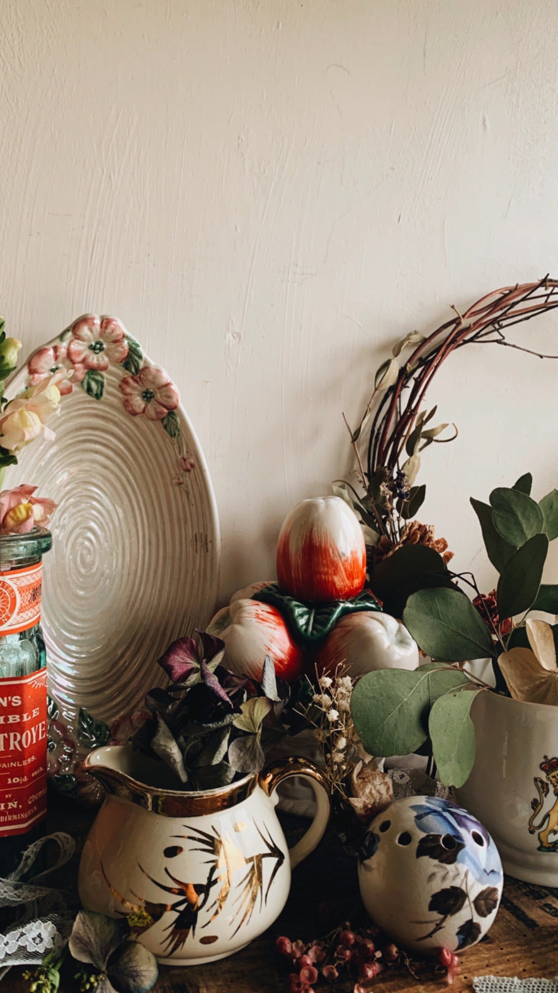 Vintage Ceramic Apple Fruit Basket Ornament