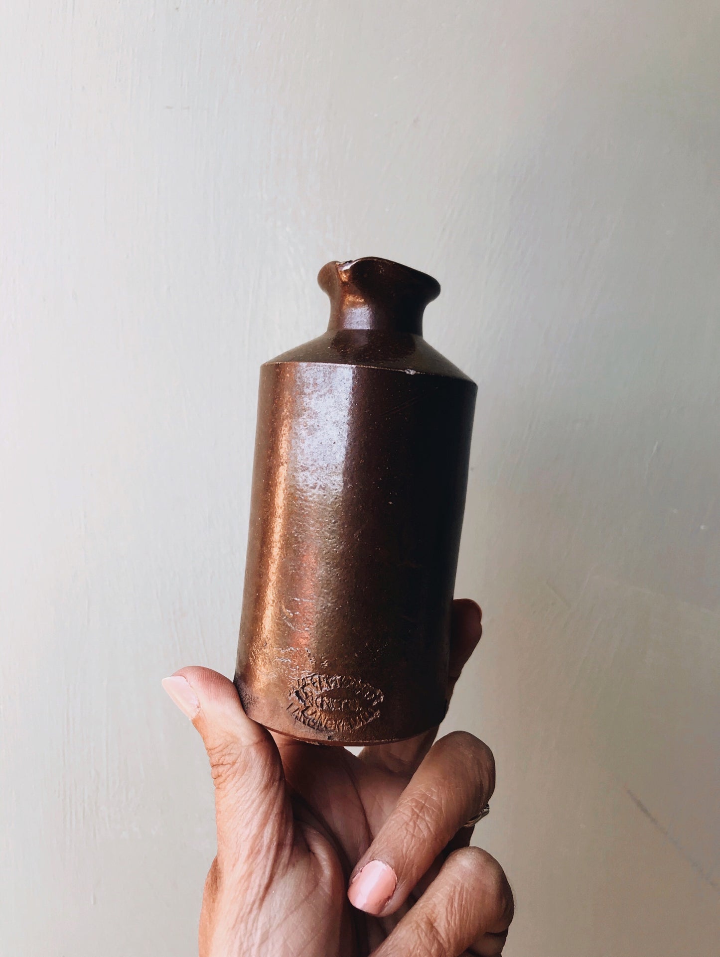 Antique Brown Stamped Stone Pot