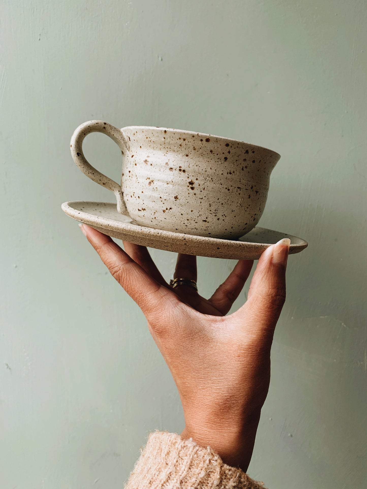 Rustic Hand~thrown Speckle Cup & Saucer (two sets available)