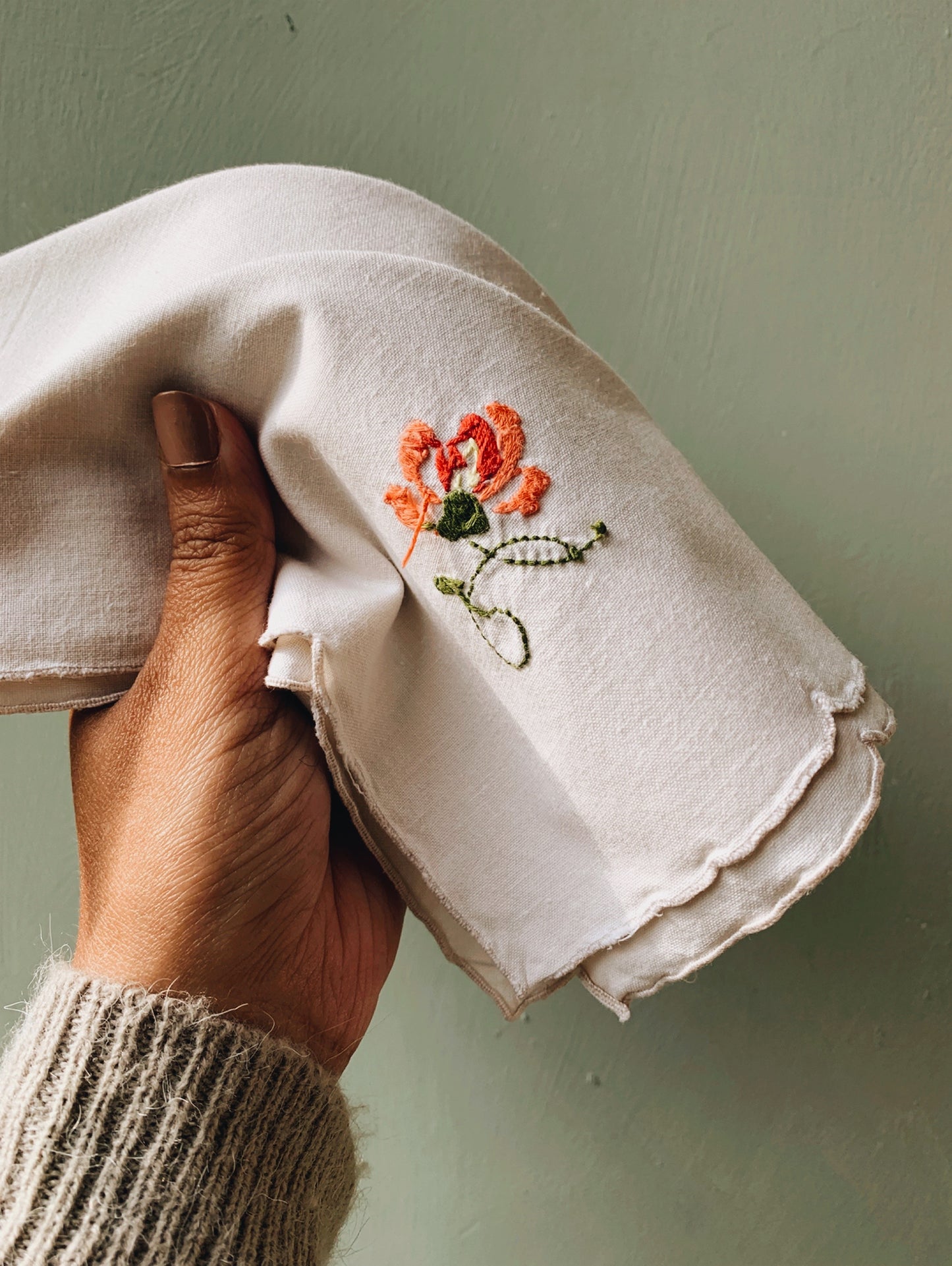 Six Vintage French Floral Hand~embroidery Napkins