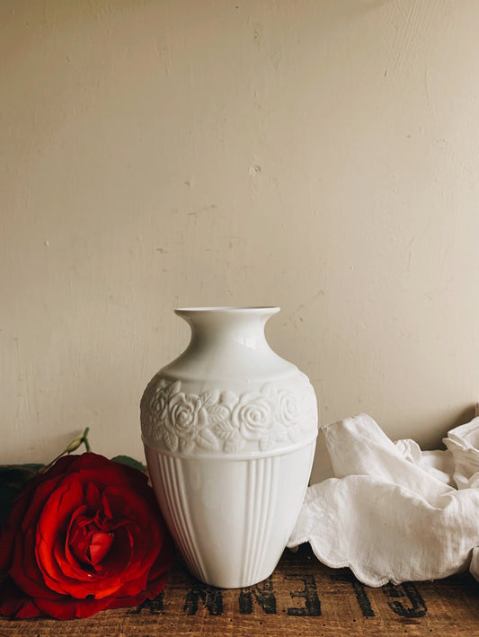 Vintage White Floral Vase