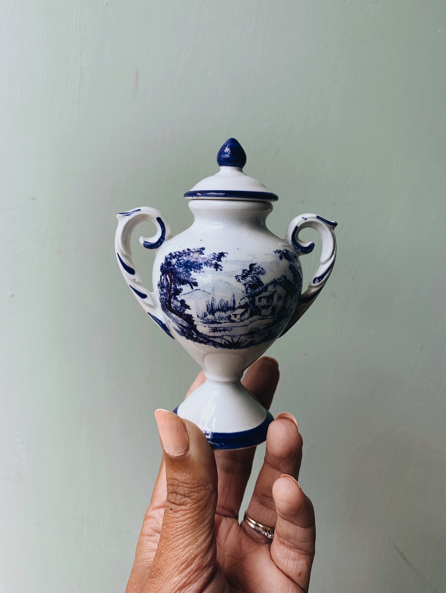 Small Vintage Blue & White Urn