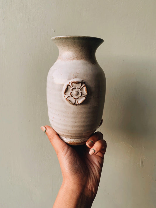 Rustic Hand~thrown Ceramic Vase with Floral Detailing
