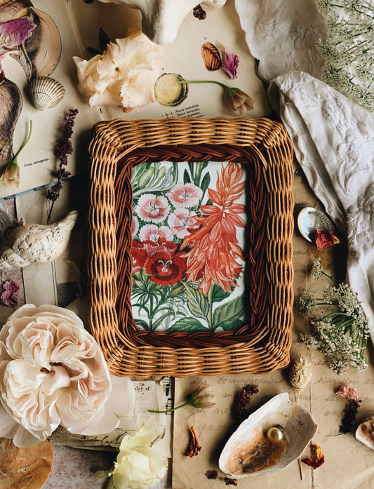Retro Wicker Frame with 1960’s Garden Flower Print
