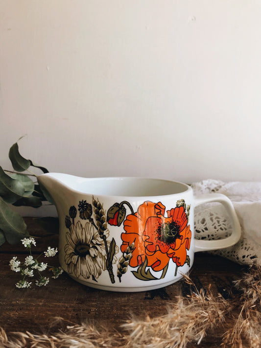 Retro 1970s Poppy & Harvest Floral Jug - Stone & Sage 