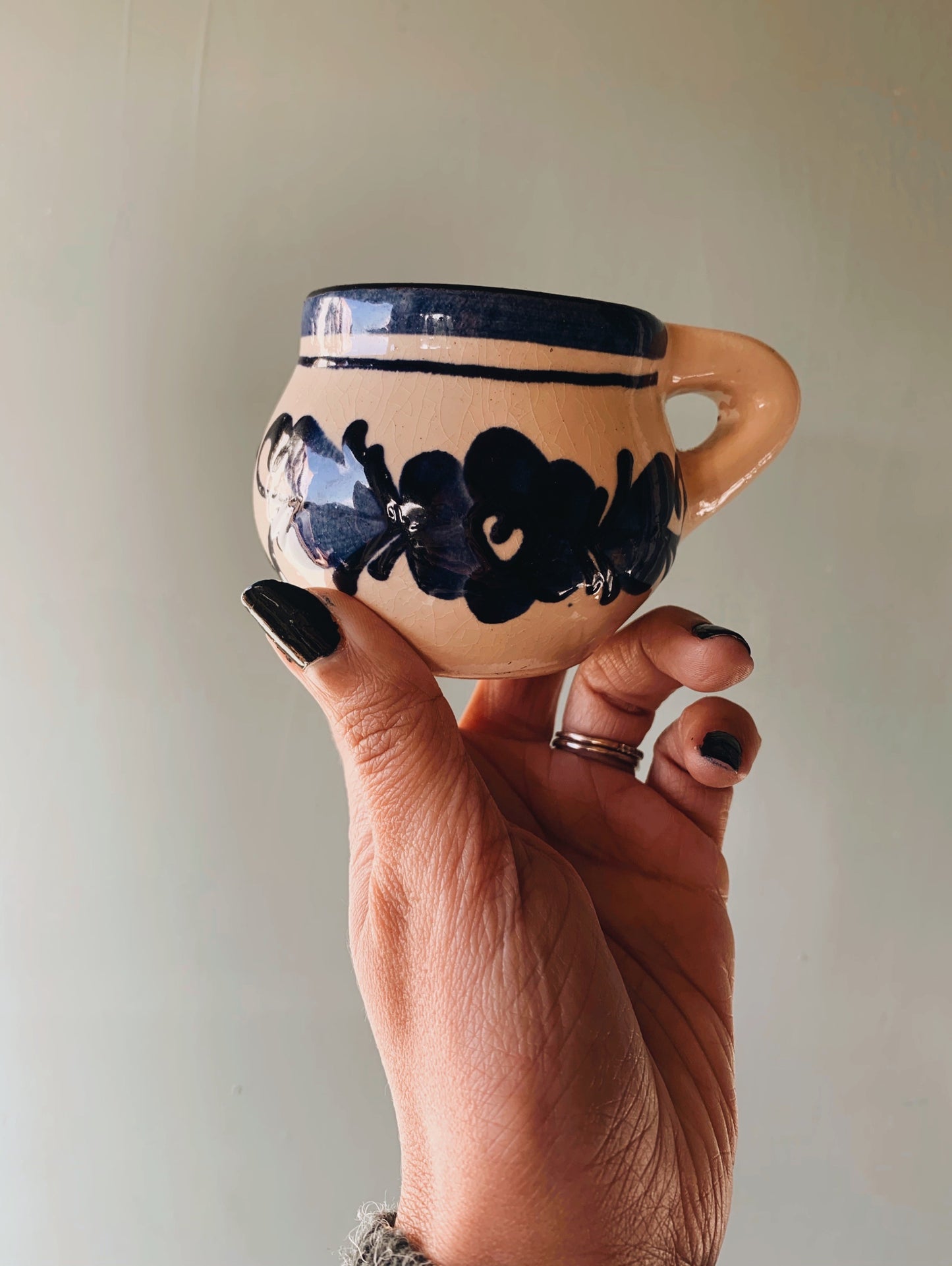 Rustic Hand~painted Floral Terracotta Cup