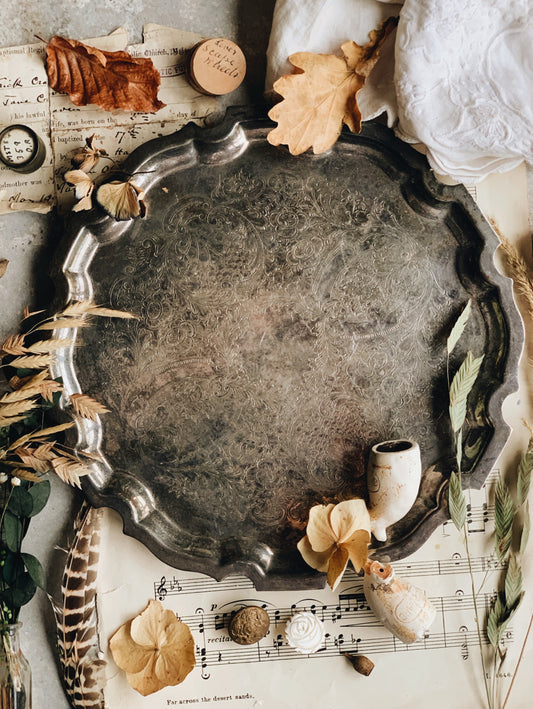 Antique Silver Etched Tray