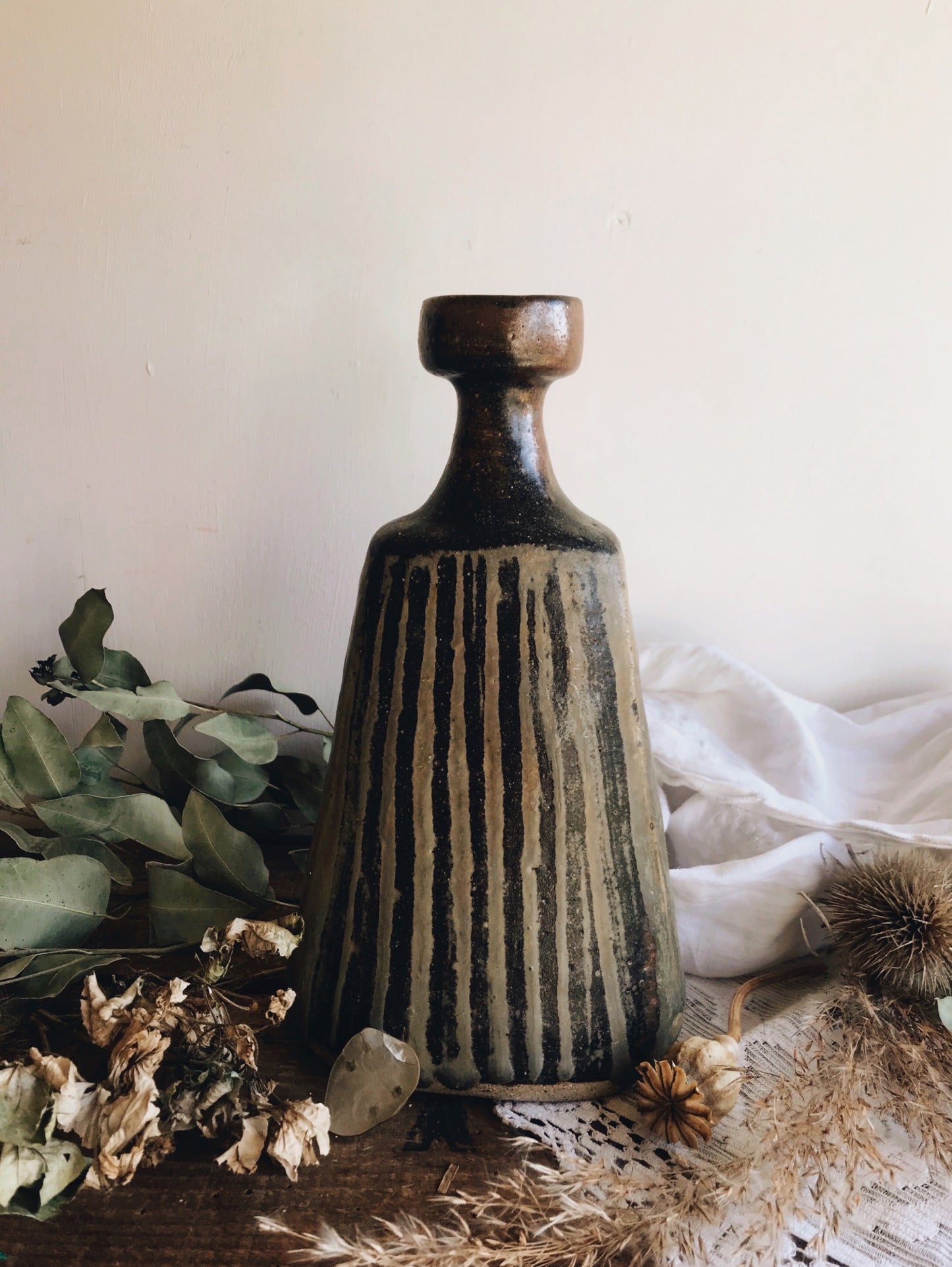 Rustic Hand~thrown Vase - Stone & Sage 