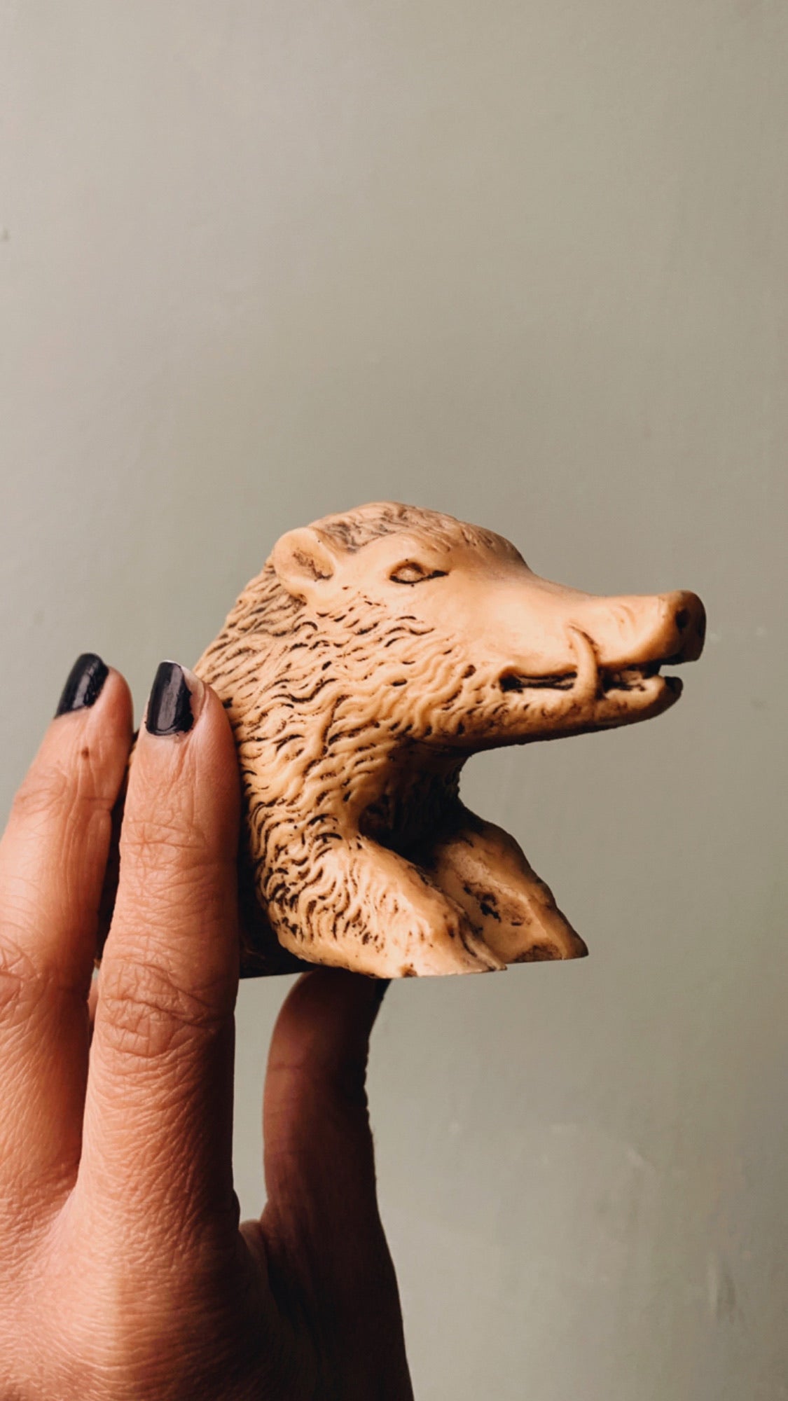 Vintage Resin Hand~carved Hog Ornament