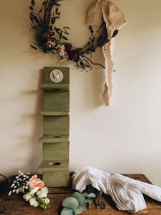 Rustic Green Ceramic Wooden Egg Holder