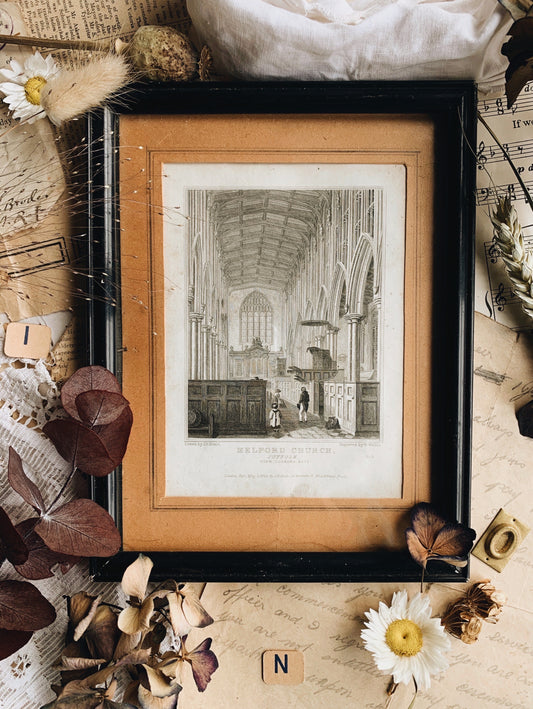 Antique 1825 Engraved Framed bookplate ~  Melford Church Suffolk