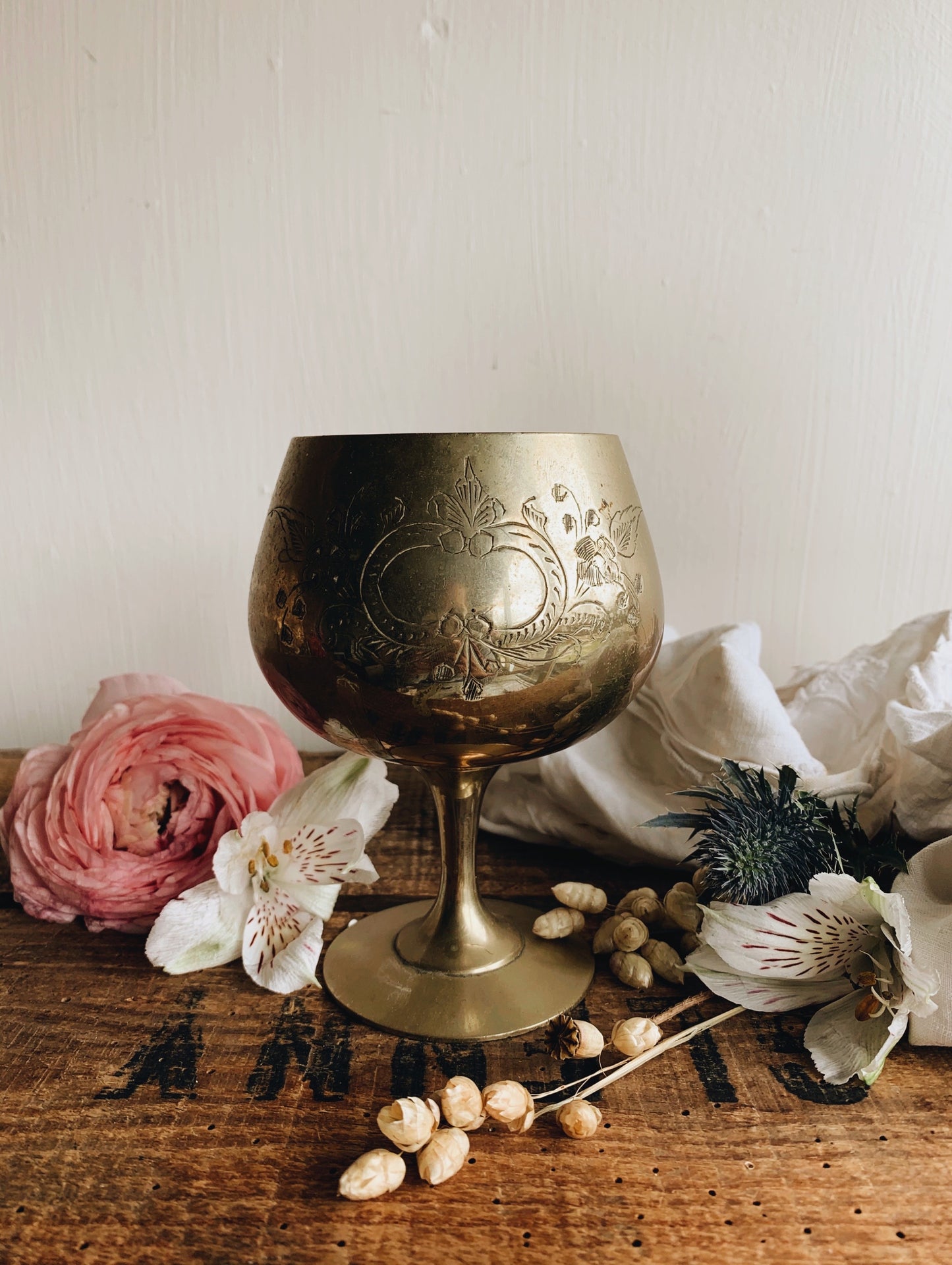 Vintage Brass Floral Decorative Goblet
