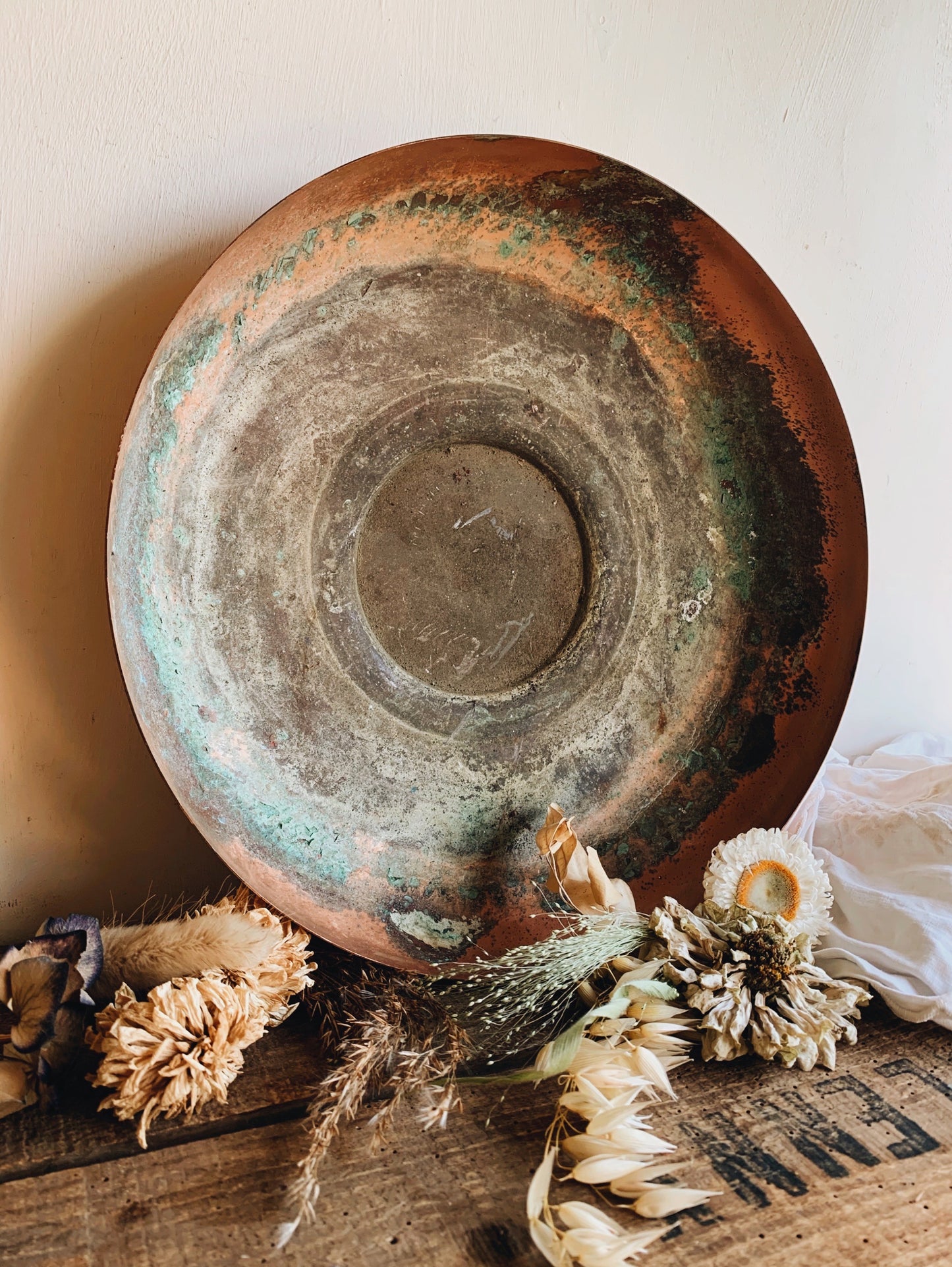 Large Vintage Patina Copper Bowl