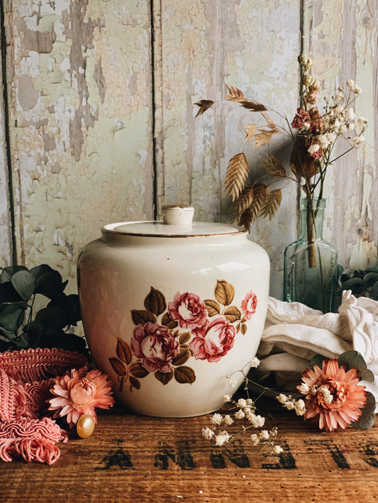 Antique Crown Devon Rose & Gilt Pot