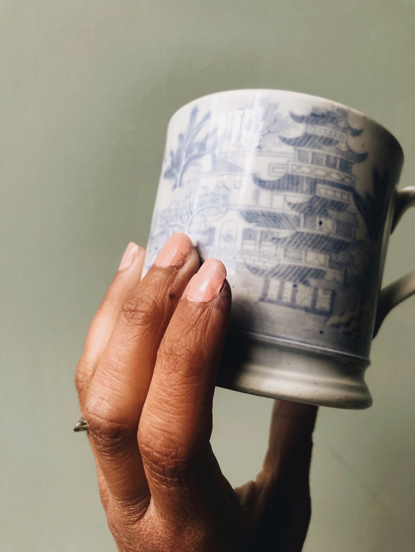 Antique Blue & White Ceramic Mug