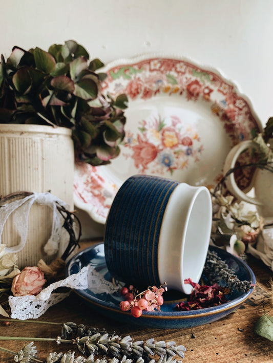 Rustic Ceramic Blue & White Cup and Saucer