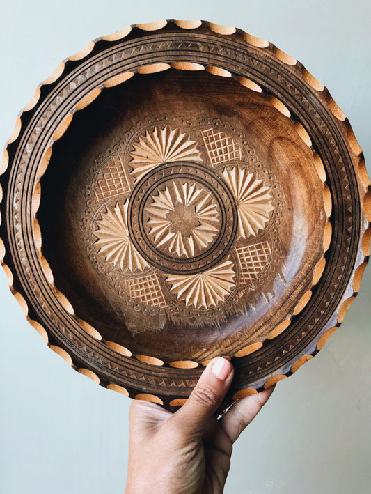 Vintage Hand~carved Decorative Wooden Bowl / Dish or Motif