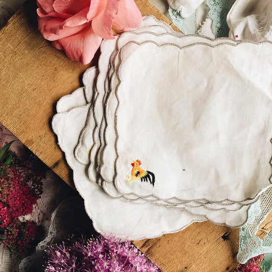 Vintage Chicken Embroidery Square Linens