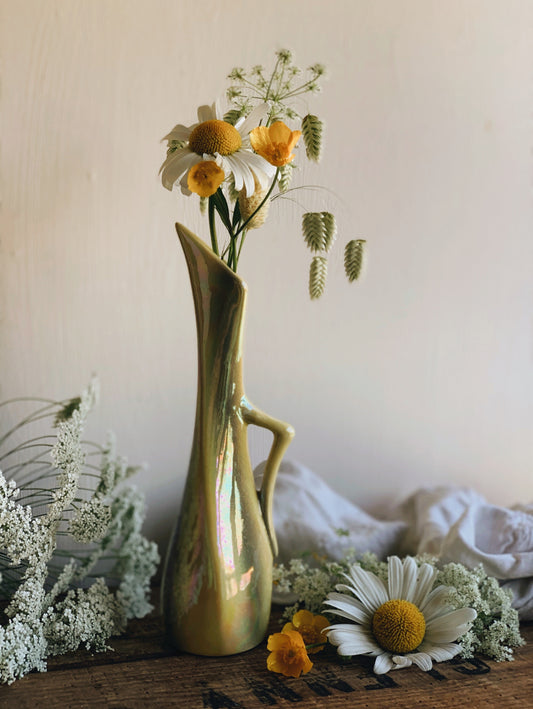 Vintage Art Deco Yellow iridescent Vase